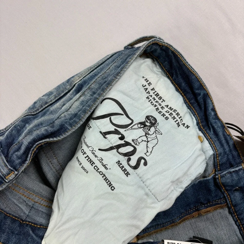 PRPS Jeans Mens 36x34 Blue Slim Tapered Stretch Denim Distressed Grunge NEW